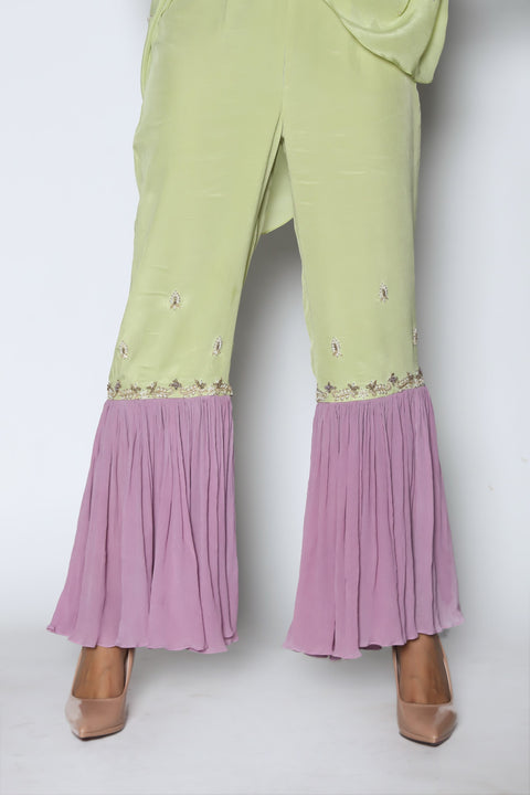 Nautanky - Mint Kurta With Lilac Ruffled Sharara - INDIASPOPUP.COM