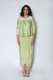 Nautanky - Mint Crop Top With Dhoti Skirt - INDIASPOPUP.COM