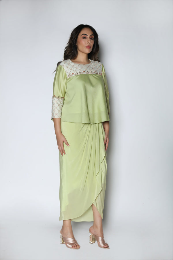 Nautanky - Mint Crop Top With Dhoti Skirt - INDIASPOPUP.COM
