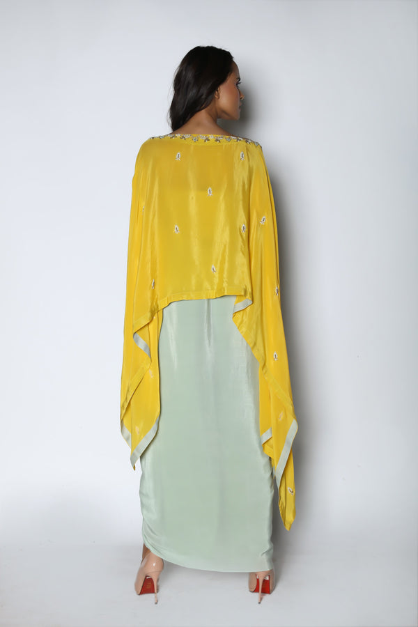 Nautanky - Yellow Kaftan With Blue Dhoti Skirt - INDIASPOPUP.COM