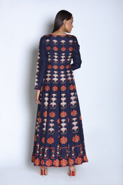 Nautanky - Navy Blue & Coral Anarkali Set - INDIASPOPUP.COM