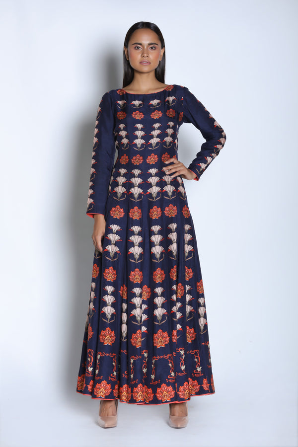 Nautanky - Navy Blue & Coral Anarkali Set - INDIASPOPUP.COM