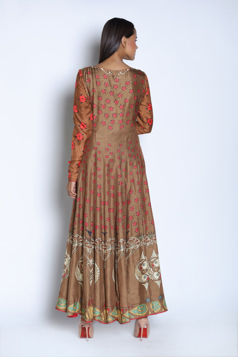 Nautanky - Brown & Coral Anarkali Set - INDIASPOPUP.COM
