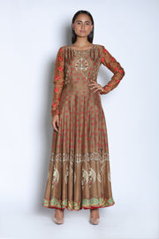 Nautanky - Brown & Coral Anarkali Set - INDIASPOPUP.COM
