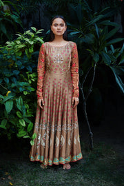 Nautanky - Brown & Coral Anarkali Set - INDIASPOPUP.COM