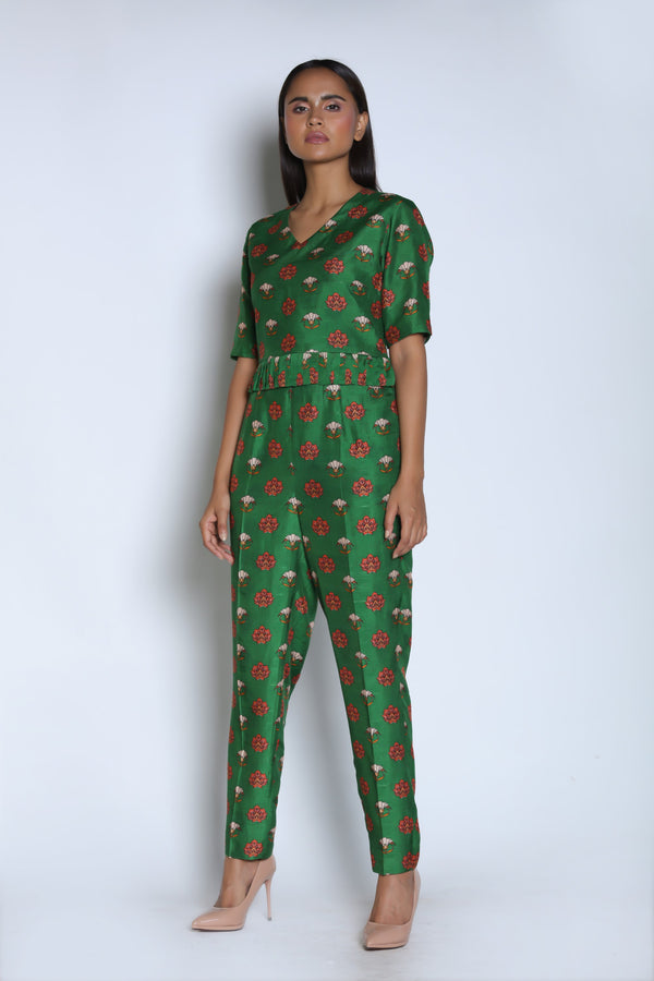 Nautanky - Dark Green Crop Top & Pants - INDIASPOPUP.COM