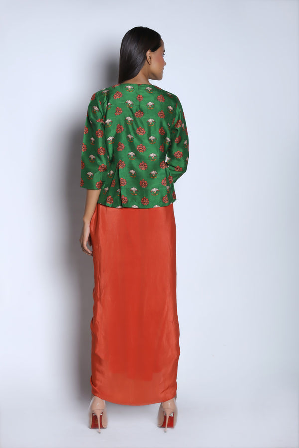 Nautanky - Dark Green & Orange Ruffle Skirt Set - INDIASPOPUP.COM