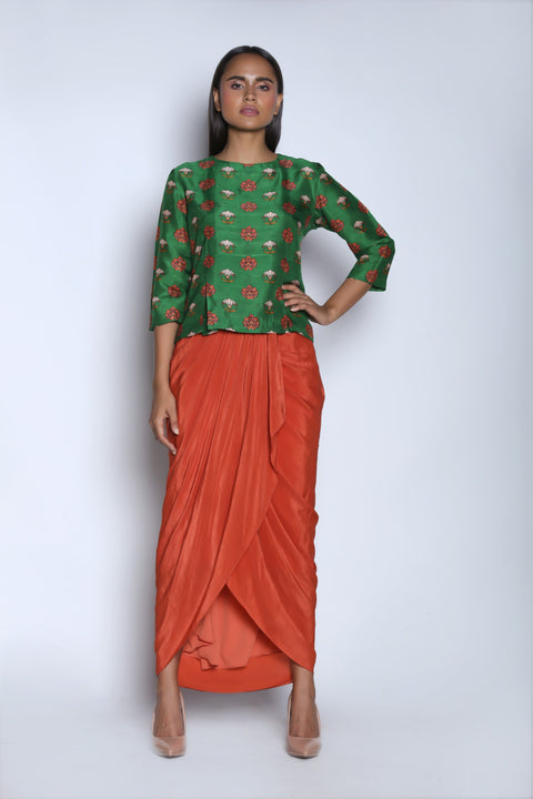 Nautanky - Dark Green & Orange Ruffle Skirt Set - INDIASPOPUP.COM