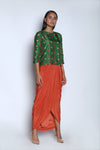 Nautanky - Dark Green & Orange Ruffle Skirt Set - INDIASPOPUP.COM