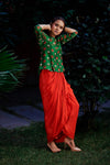 Nautanky - Dark Green & Orange Ruffle Skirt Set - INDIASPOPUP.COM