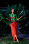 Nautanky - Dark Green & Orange Ruffle Skirt Set - INDIASPOPUP.COM