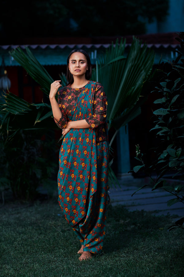 Nautanky - Brown & Teal Green Top With Pants - INDIASPOPUP.COM