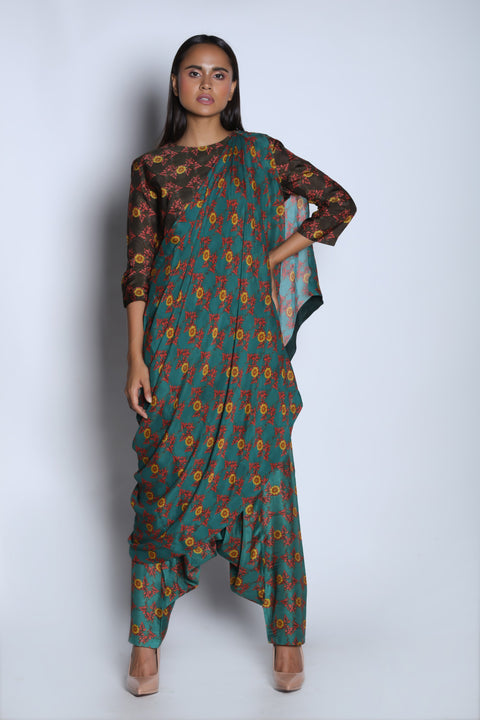 Nautanky - Brown & Teal Green Top With Pants - INDIASPOPUP.COM