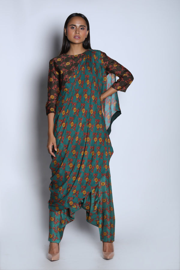Nautanky - Brown & Teal Green Top With Pants - INDIASPOPUP.COM
