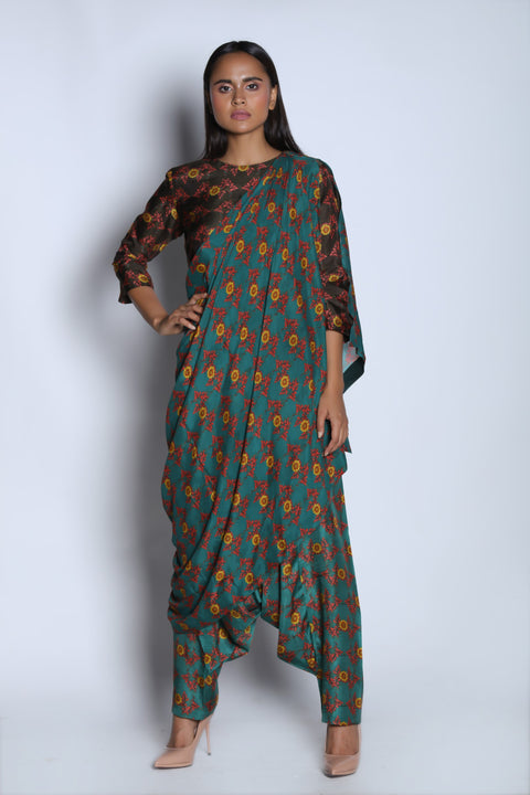 Nautanky - Brown & Teal Green Top With Pants - INDIASPOPUP.COM