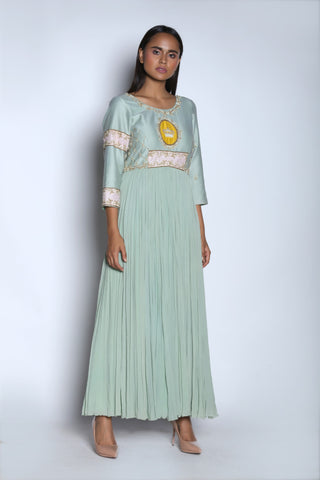 Nautanky - Blue Embroidered Gathered Gown - INDIASPOPUP.COM