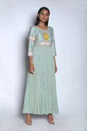 Nautanky - Blue Embroidered Gathered Gown - INDIASPOPUP.COM