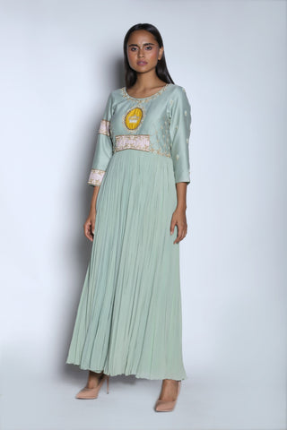 Nautanky - Blue Embroidered Gathered Gown - INDIASPOPUP.COM