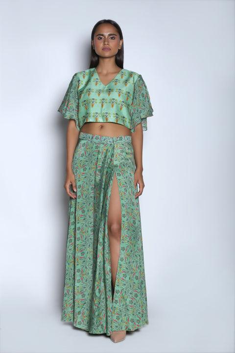 Nautanky - Mint Green Crop Top With Slit Skirt - INDIASPOPUP.COM