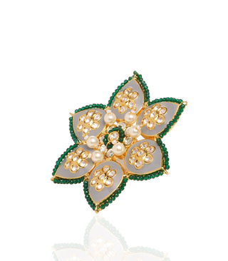 Preeti Mohan-Gold Plated Gray & Green Meenakari Kundan Ring-INDIASPOPUP.COM