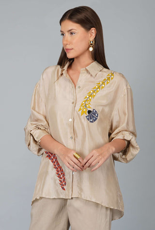 Devyani Mehrotra-Kora Oversized Shirt With Slip-INDIASPOPUP.COM