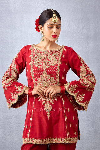 Torani-Sindoori Red Sitara Short Kurta Set-INDIASPOPUP.COM