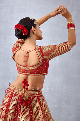 Torani-Sindoori Red Arunima Lehenga Set-INDIASPOPUP.COM