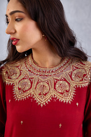 Torani-Sindoori Red Urvi Kurta Set-INDIASPOPUP.COM