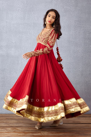 Torani-Sindoori Red Swara Anarkali Set-INDIASPOPUP.COM