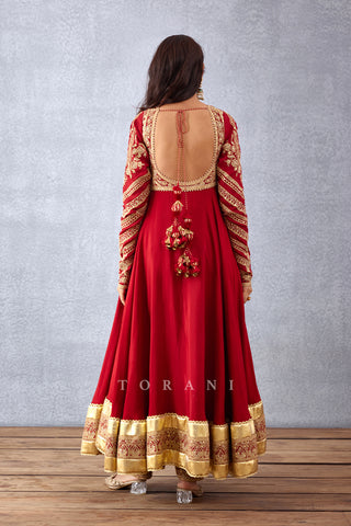 Torani-Sindoori Red Swara Anarkali Set-INDIASPOPUP.COM