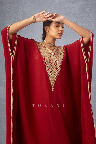 Torani-Sindoori Red Ashni Kaftan Set-INDIASPOPUP.COM