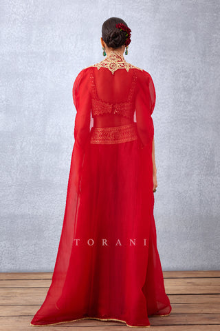 Torani-Sindoori Red Mehreen Sharara Set-INDIASPOPUP.COM