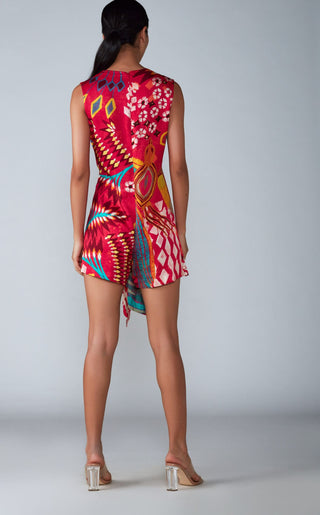 Saaksha & Kinni-Pink Abstract Bird Print Playsuit-INDIASPOPUP.COM