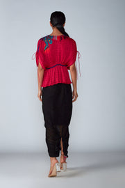 Saaksha & Kinni-Red Abstract Print Kaftan With Skirt-INDIASPOPUP.COM