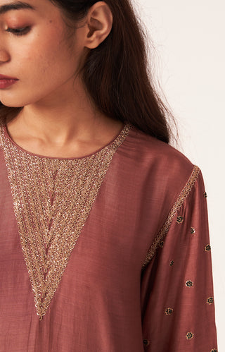 Dot-Dark Rose Kurta With Palazzo-INDIASPOPUP.COM