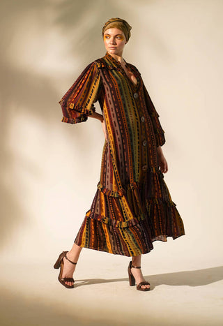 Nikita Mhaisalkar-Multicolour Stripe Print Shirt Dress-INDIASPOPUP.COM