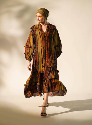 Nikita Mhaisalkar-Multicolour Stripe Print Shirt Dress-INDIASPOPUP.COM