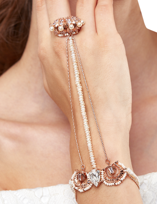Outhouse-Rose Gold Pearl Lune Handharness-INDIASPOPUP.COM