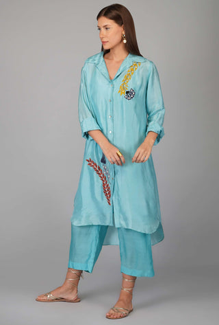 Devyani Mehrotra-Turquoise Tunic Shirt Set-INDIASPOPUP.COM