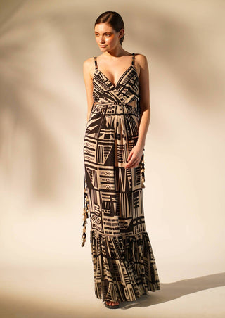 Nikita Mhaisalkar-Abstract Printed Sleeveless Dress-INDIASPOPUP.COM