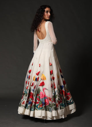 Rohit Bal-Ivory Chanderi Anarkali Set-INDIASPOPUP.COM