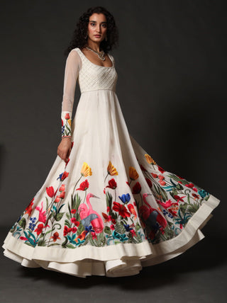 Rohit Bal-Ivory Chanderi Anarkali Set-INDIASPOPUP.COM