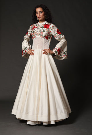 Rohit Bal-Ivory Chanderi Anarkali Set-INDIASPOPUP.COM