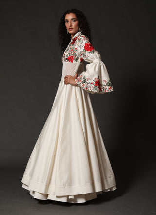 Rohit Bal-Ivory Chanderi Anarkali Set-INDIASPOPUP.COM