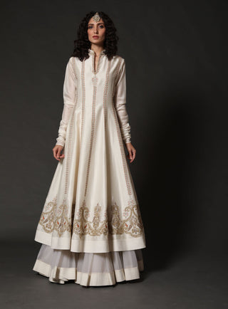 Rohit Bal-Ivory Chanderi Anarkali Set-INDIASPOPUP.COM