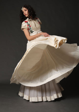 Rohit Bal-Ivory Chanderi Anarkali Set-INDIASPOPUP.COM