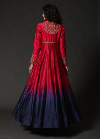 Rohit Bal-Fuchsia Chanderi Ombre Anarkali Set-INDIASPOPUP.COM