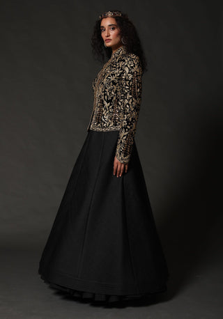 Rohit Bal-Gold Black Silk Velvet Short Jacket-INDIASPOPUP.COM