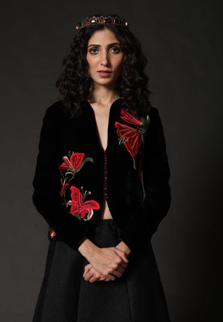 Rohit Bal-Black Silk Velvet Short Jacket-INDIASPOPUP.COM