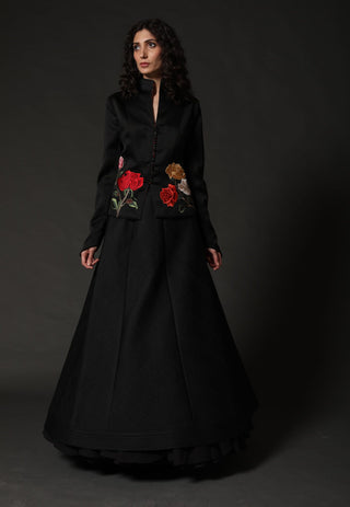 Rohit Bal-Black Silk Satin Jacket-INDIASPOPUP.COM